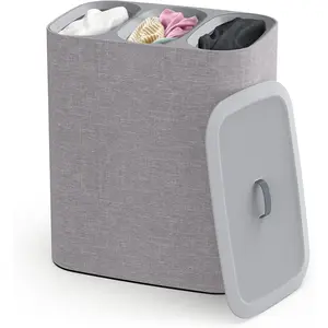 Tota Trio 90-liter/23.8 Gallon Laundry Hamper Separation Basket with lid, 3 Removable Washing Bags with Handles, Grey