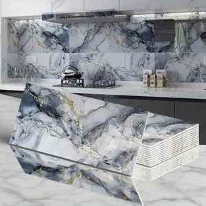 Self-Adhesive Waterproof Marble Wall Stickers, Decorative Wall Sticker, Faux Tile Wallpaper for Renters, DIY Home Decor, Kitchen Bathroom Decoration, Moisture Resistant, Easy Installation