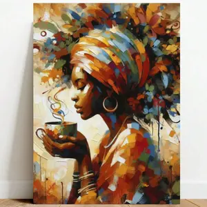 Framed Relaxing Poster, Girl With Coffee Wall Art, Afro Wall Art, African American Art, Black Love, Sister Chilling, Print High-Quality Canvas Wall Art For Home Office, Living Room, Bedroom, Bathroom Decor- Artwork Poster For Indoor Use, Home & Restaurant