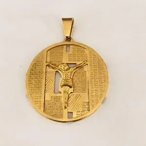 Our Father Prayer Pendant Stainless Steel Gold Plated Jesus Crucifix Charm for Men Women