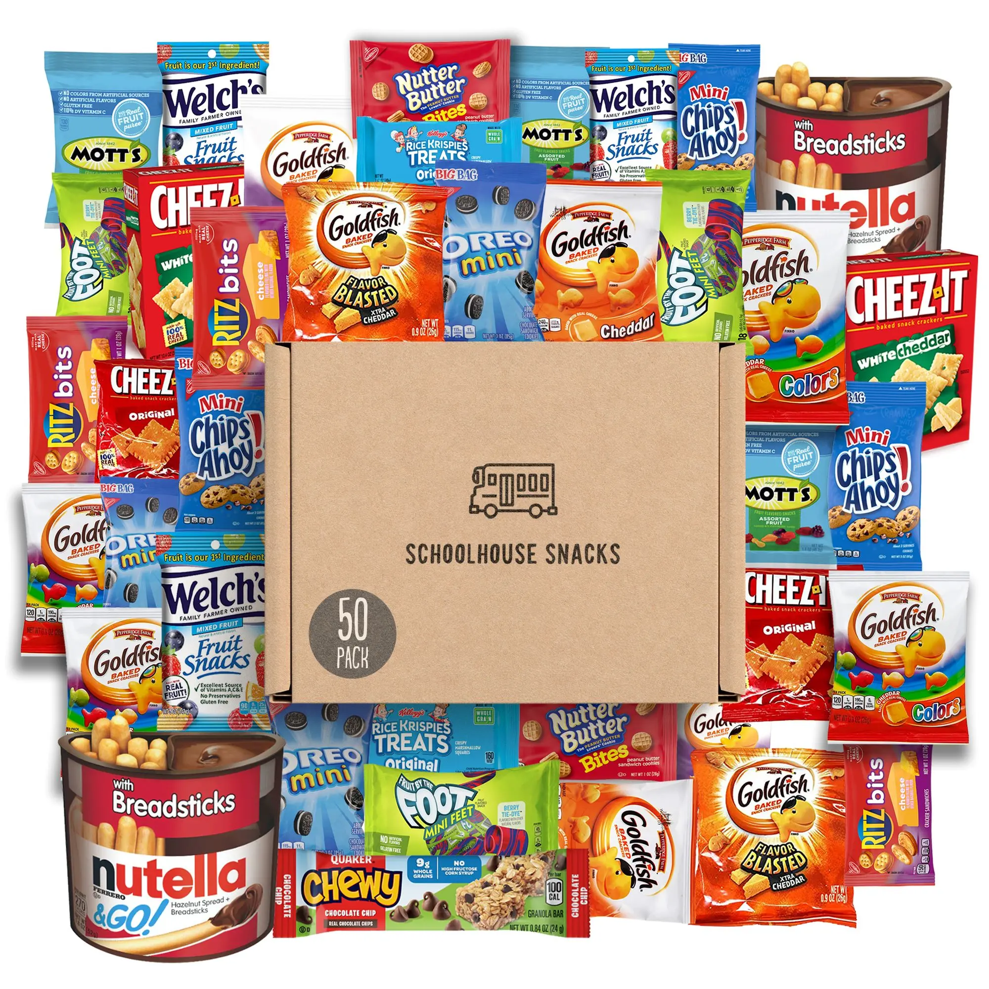 SCHOOLHOUSE SNACKS - Snacks for Kids (50 Count) | Snack Box for Kids with American Snack Assortment | Perfect Kids School Snacks, Variety Snack Box, Camp Care Package, Travel Snack Box, Snack Gift Box Multipack