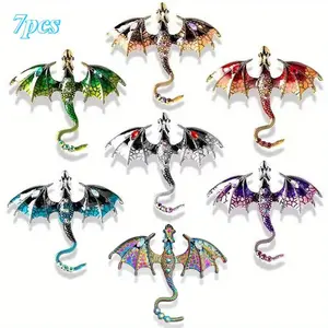 7-Piece Dragon Brooch Set Retro Punk Gothic Hip-hop Bohemian Style 7 Color Cartoon Dragon Brooches with Colorful Enamel and Synthetic Zirconia High-Quality Elegant Fashion Pins for Parties Banquets and Various Occasions Ideal Gift