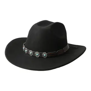 OIDEA Unisex Wide Brim Western Fedora Hat Accessory - Vintage Cowboy Look Polyester Hat with Turquoise Band and Curved Brim,summervibes Black Hat Casual Outdoor Hat summerwins