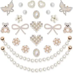 24 Pcs Shoe Charms Chain Accessories for Women Pearl Flower Clog Shoe Decoration Charms Rhinestone Shoes Charms Bling Cute Decor for Party Birthday