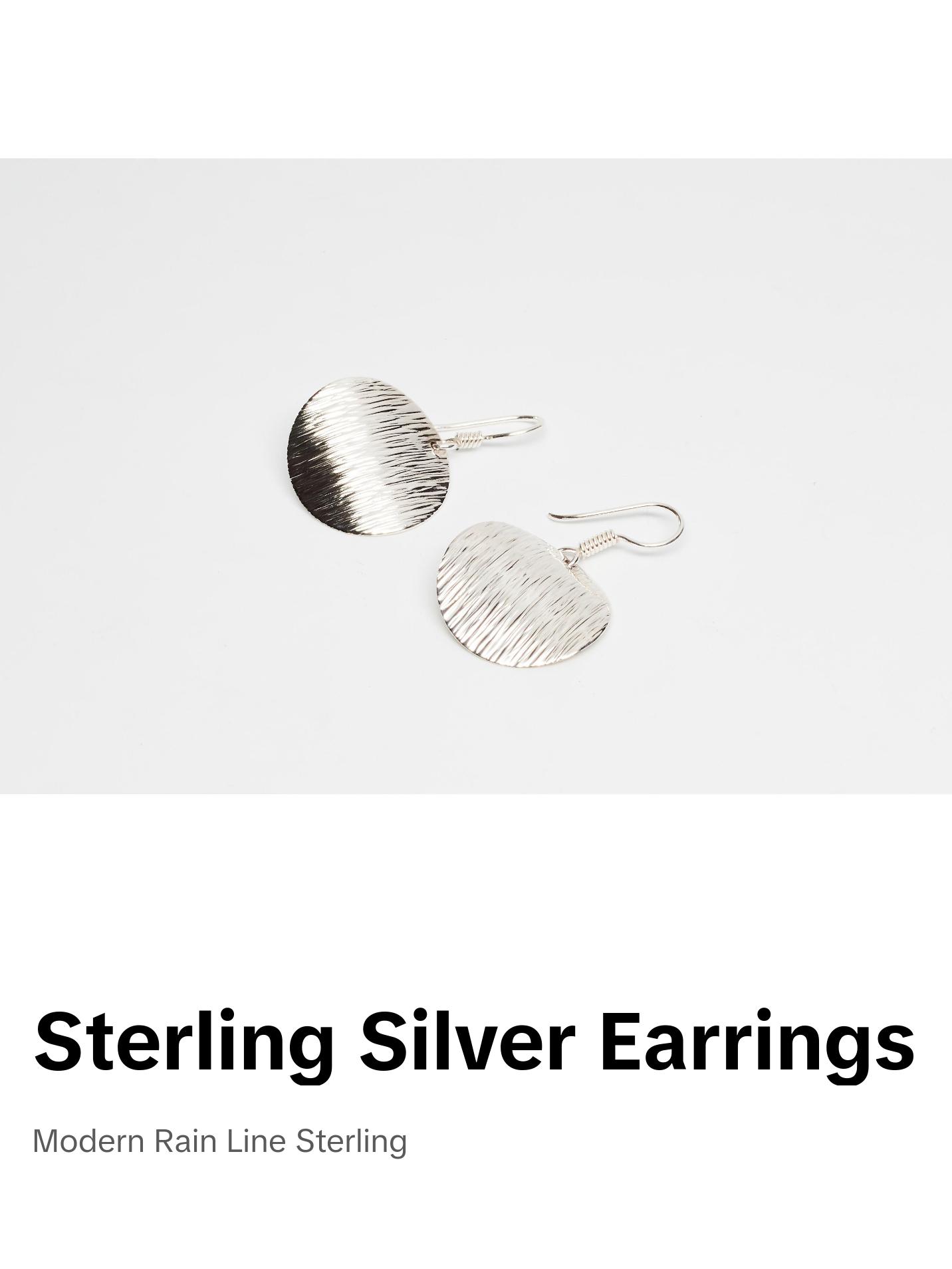Round Lined Silver Disk Earrings