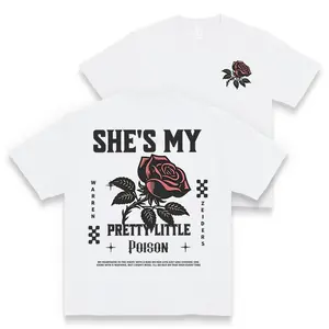 Women's Y2K Slim Fit T-Shirt 180gsm Cotton Short Sleeve Crew Neck Dual-Sided Print She's My Beautiful Little Poison Red Rose Design Machine Washable Casual Wear