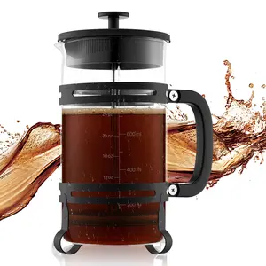 French Press Coffee Maker 34 Oz Borosilicate Glass Carafe With Stainless Steel Plated Frame Silver Finish Easy Pour Tea Press For Rich Coffee And Tea Durable Kitchen Brew Accessory For Countertop Use