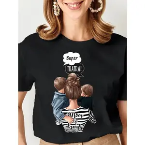 Women Cartoon Super Mom Life Momlife Mama Mother Summer Print T-shirts Top T Shirt Ladies Woman Graphic Female Black Tee T-Shirt