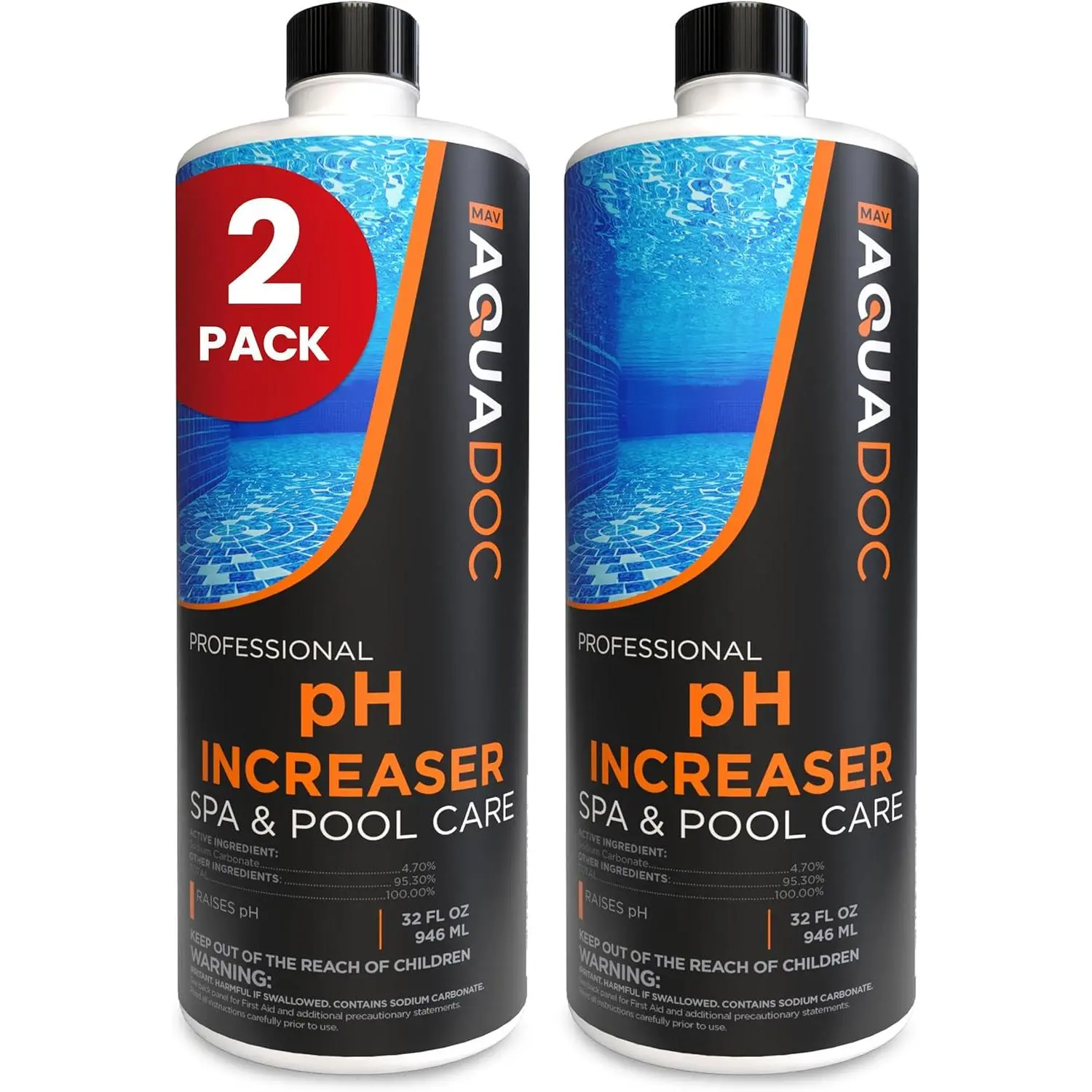 AquaDoc Spa pH Increaser - 32 oz (2 Pack, 946 ml Total) Hot Tub Care Chemical, Raises pH, Boosts Sanitizer Effectiveness, Maintains Water Balance, USA-Made