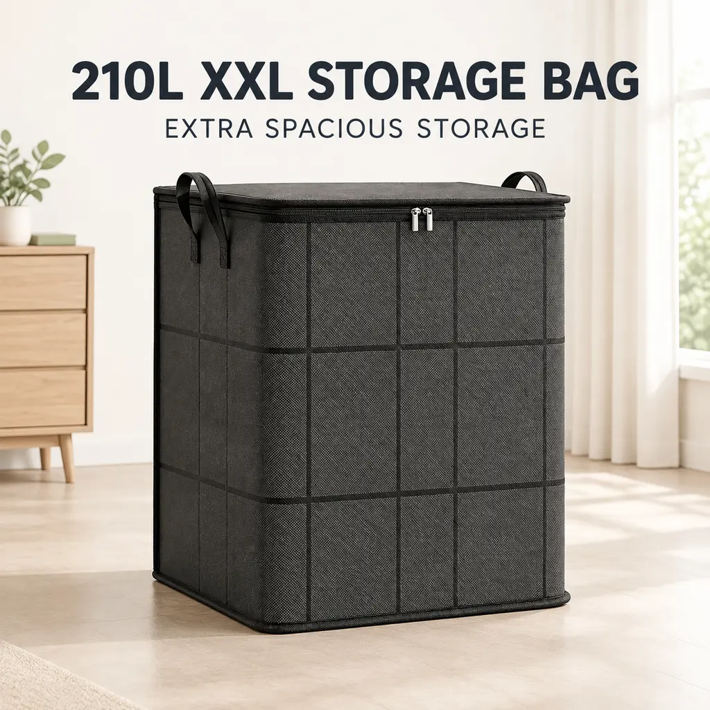 210L Extra Large Camping Storage Bag, Heavy-Duty Foldable Outdoor Storage Bin, Dual Zippers, Thick Dustproof & Moisture-Proof Fabric, Extra Spacious for Blankets, Comforters, Bedding, Seasonal Clothes, Sports Gear, Travel, Moving, Dorm, Ideal Gift