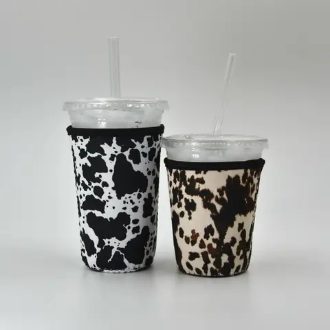 Cow Print Coffee Sleeve (Brown & Black) | Reusable Neoprene Iced Coffee Cup Cover (16–24oz)