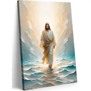 Jesus Walking On Water Christian Framed Canvas Wall Art Modern Religious Home Decor for Living Room Bedroom Office Spiritual Faith Gift Ready to Hang