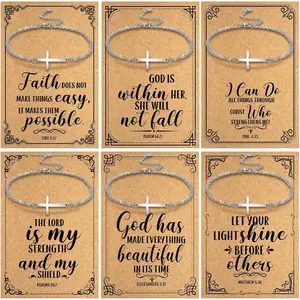 6 Sets Christian  Bracelet with  Verses Card Faith Christmas Religious  for Her Inspirational  Bracelet Adjustable Christian Chain Faith Gifts for Women Daughter Wristband