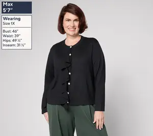by Stacy London Ruffle Cardigan with Faux Pearl Buttons