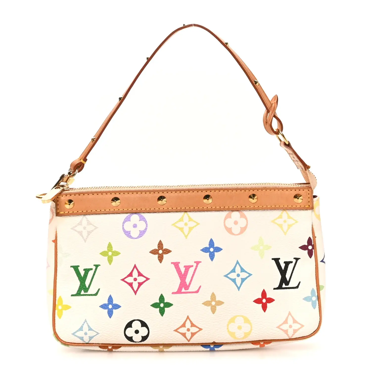 Pre-owned Louis Vuitton Coated Canvas Shoulder Bags Monogram Multicolor Pochette Accessories White