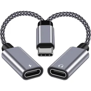 USB C Splitter 1 in 2 Out,Hi-Fi Audio Adapter,Dual USB C Headphone and Charger Adapter Support Call PD 60W Charge, Compatible with i-phone15 Series/Pixel 2XL/3XL/Galaxy S22 S21Note 20