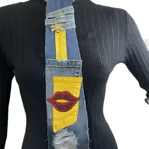 Kiss Me Softly Denim Accessory with Yellow Patch and Red Lips Design Soft Me Softly Product