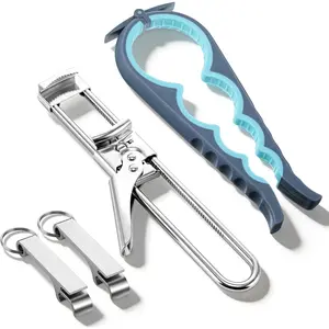 Household daily necessities Jar Openers for Weak Hands, 4 Piece Kitchen Opening Set with 5 in 1 Bottle Opener, Adjustable Stainless Steel Jar Opener and 2 Keychain Bottle Openers, Easy Grip Solution for Seniors & Arthritis