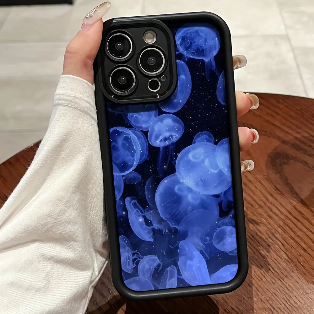 Blue Jellyfish Pattern Soft TPU Silicone Smartphone Casing - Resists Yellowing, Durable Shockproof Cellphone Cover for iPhone 17 Pro Max,16,16e,15,14 Plus,13,12 Mini,11,Air,X,XS with Camera Protection, 2D Printed Mobile Accessories Gift, Protective