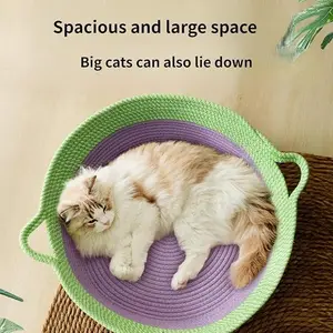 Funny Googly Eyes Woven Cat Nest - Cute Monster Cotton Rope Pet Bed for Cats & Small Dogs - Breathable & Comfortable Kitty Basket(Random color)