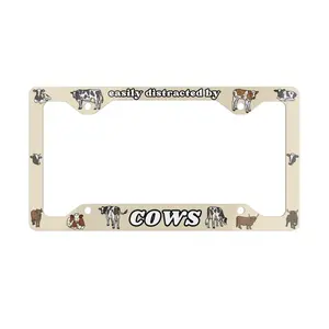 Beige License Plate Frame Easily Distracted By Cows, Adorable Farmhouse Charm Cow Car Accessories Cute Cow Cattle Gift Idea for Her