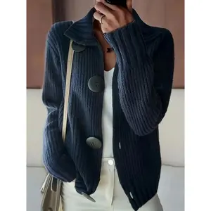 Plus Size Solid Color Lapel Button Front Sweater Cardigan, Casual Long Sleeve Knitwear for Women, Fall & Winter Fashion