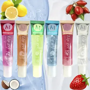 6Pcs Hydrating Transparent Lip Gloss Oil with natural fruit scent. Deeply moisturizes and plumps lips with mirror shine effect. Smooths lip lines, suitable for daily, dating and casual makeup.