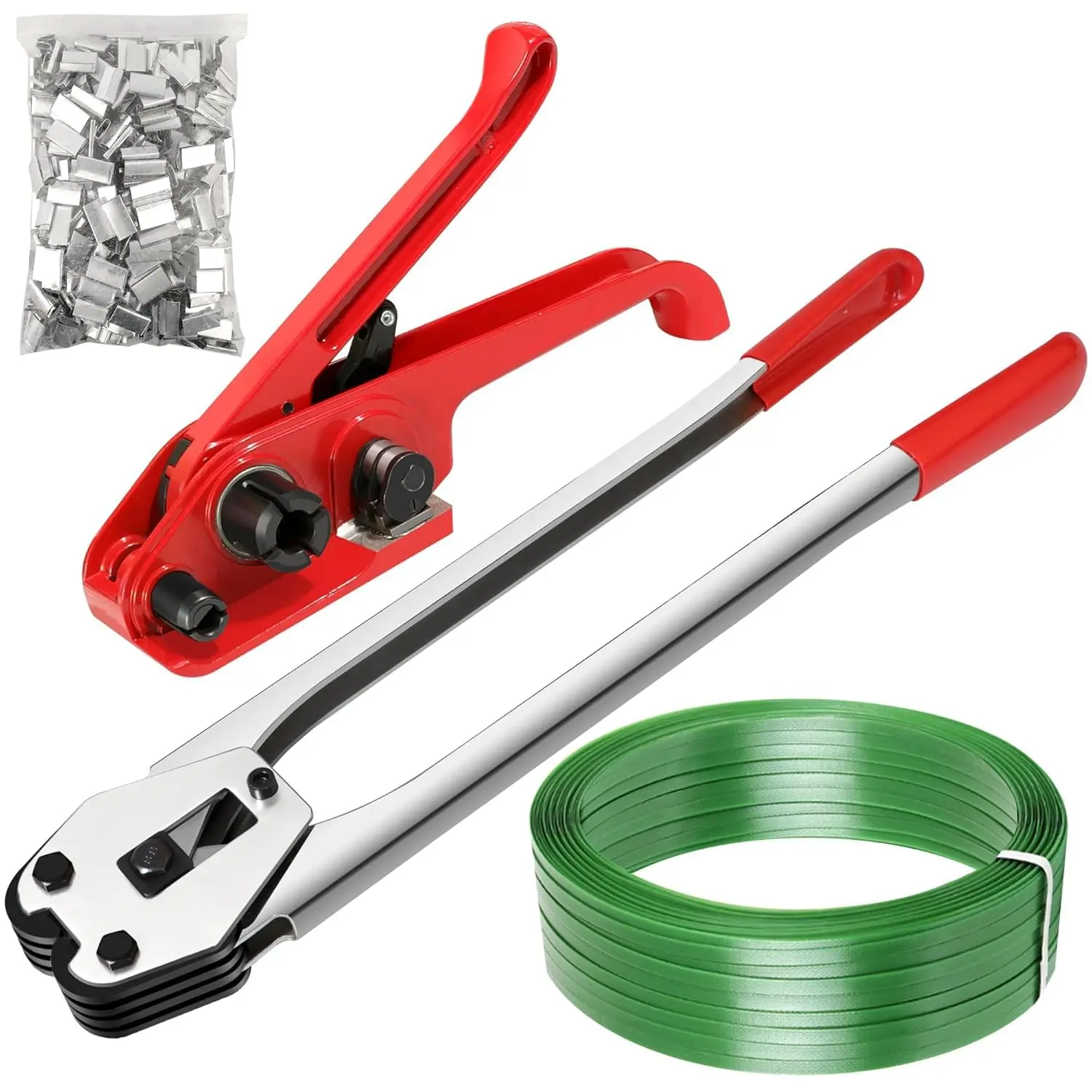 Pallet Packaging Banding Strapping Kit, Strapping Tensioner & Banding Sealer Machine Set, 200 Metal Seals, 720' x 5/8" Strapping Roll,Banding Strapping Kit for Pallets, Logistics, Warehouse