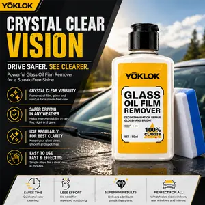 YOKLOK Glass Oil Film Remover – Heavy-Duty, Streak-Free, Quick-Dry Spray – Perfect for Cars, Windows, Mirrors, Home Use – Removes Grease, Fingerprints & Residue – 150ml Premium Cleaning Solution Car Windshield Cleaner Car Detailing Kit