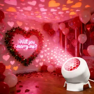 Valentine's Day USB projector light, heart-shaped projection decorative light, 360-degree rotatable, dynamic projection effect, photo background wall light, bedroom ceiling USB LED projector, suitable for room decoration, couple dates, proposals