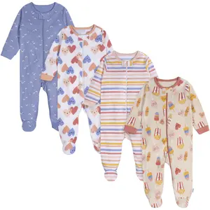 Onesies Brand Baby Girls' Long Sleeve Footed Sleepers, 4-pack