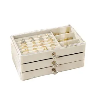 Luxurious Velvet Jewelry Box, Transparent Lid with Crystal Handle, Three-Layer Design, Anti-Scratch and Oxidation Protection