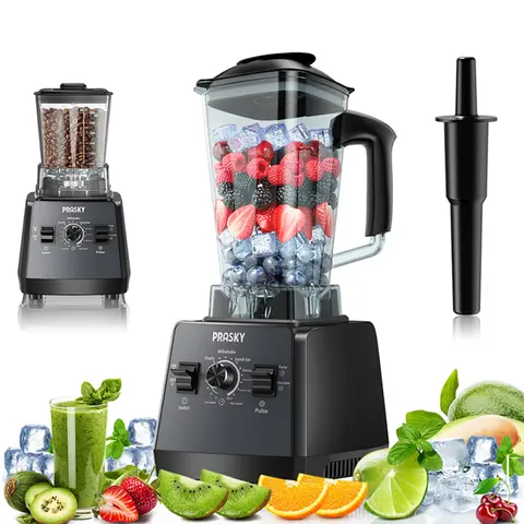 PRASKY Professional Blender - 2400W/1000W Kitchen Multi-Blender, 25000 RPM, 68oz (2L) BPA-Free 2-Jar Set with 2-Cup Dry/Wet Split, Food Processor for Shakes & Ice Crush