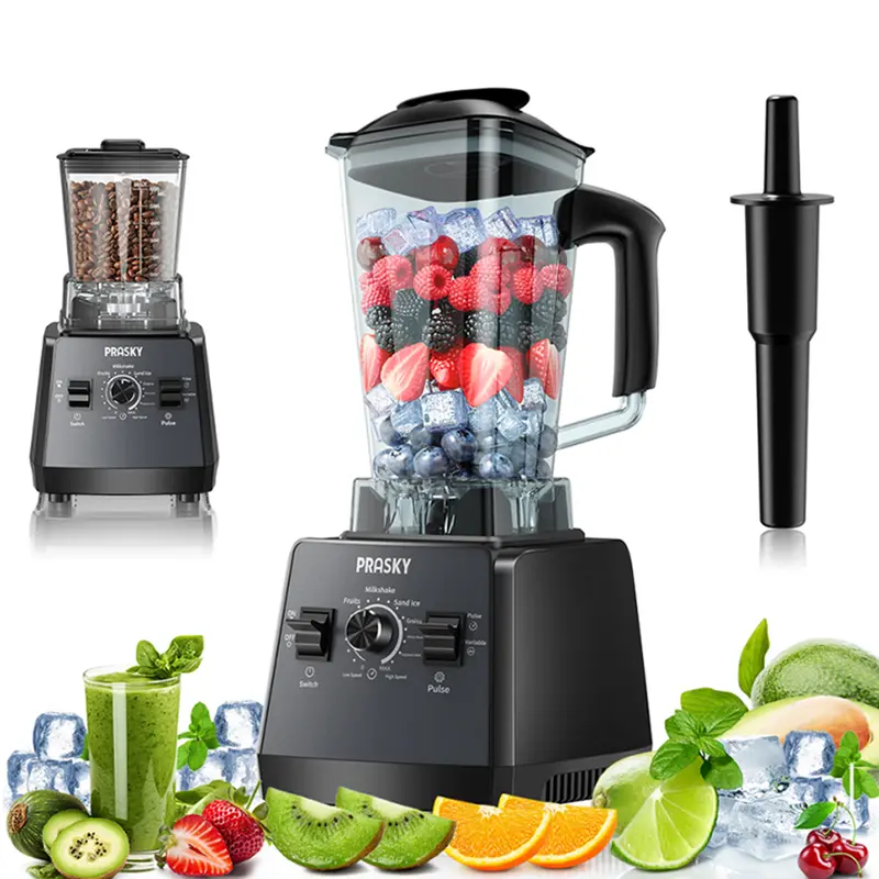 PRASKY Professional Blender - 2400W/1000W Kitchen Multi-Blender, 25000 RPM, 68oz (2L) BPA-Free 2-Jar Set with 2-Cup Dry/Wet Split, Food Processor for Shakes & Ice Crush
