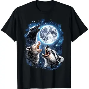 Three Opossum Raccoon Skunk Moon Howling Funny T-Shirt