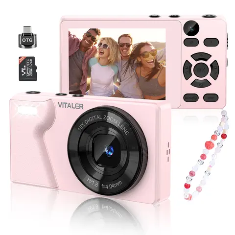 Vitaler Dual-Camera Point & Shoot Digital Camera - Compact, 2.8" LCD, Rear, Auto Focus, Beauty Filter, Memory Card & OTG Support, Portable, Ideal for Teen Girls Gifts (Friends & Family Moments)