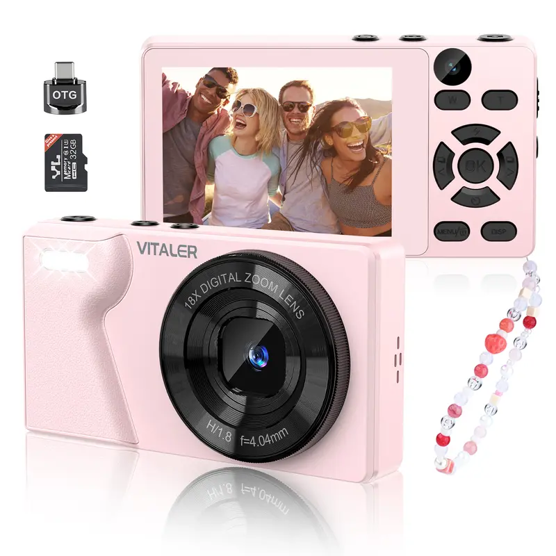 Vitaler Dual-Camera Point & Shoot Digital Camera - Compact, 2.8" LCD, Rear, Auto Focus, Beauty Filter, Memory Card & OTG Support, Portable, Ideal for Teen Girls Gifts (Friends & Family Moments)