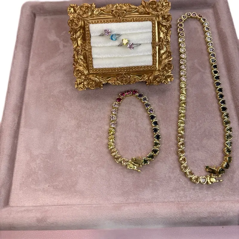Elegant Matching Rainbow Costume Jewelry Set - Necklace + Bracelet-rings, Date Gift for Girlfriend (Fashion Accessories), Elegant Jewelry Set