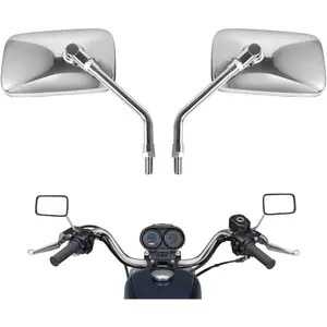 10 mm Bolt Chrome Motorcycle Universal Handlebar Rear view Side Mirrors Compatible with Harley Kawasaki Suzuki Aprilia Street Bike Cruiser Scooter Mirror SIZE: 125mm X 70mm (Chrome Silver)