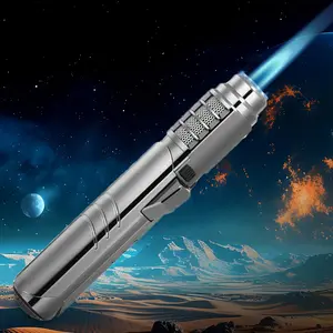 1800° High Temperature Spray Gun Lighter (Butane gas must be added to ignite) Metal Outdoor Windproof Blue Powerful Flame Blowtorch Jet Lighter Welding Tool Gift Box Packaging (No Fuel Included)