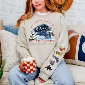 Vintage Polar Express Sweatshirt Print On Sleeve, Believe Christmas Hoodie, Nostalgia Christmas Shirt, Polar Express Christmas Sweatshirt, Retro Christmas Shirt