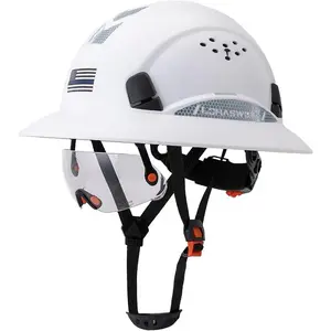 Full Brim Safety Hard Hat with Cooling Vents, Adjustable Ratchet Fit, Lightweight Construction Helmet for Men & Women, Reflective Strips, Vented Design for Outdoor Industrial, Mining, and Emergency Work