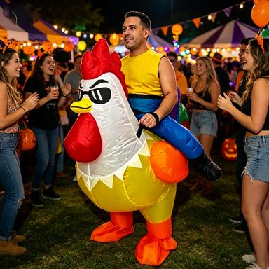 Inflatable Costume Adult, Riding Chicken Costume for Men/Women, Blow up Ride on Rooster, Funny Halloween Costumes Adult Christmas Holiday Party Suit