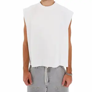 Men's Cropped Muscle Shirt - Sleeveless Shirt for Men Menswear Cotton Plain Crewneck