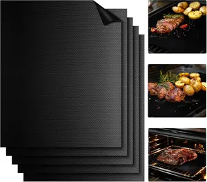 Grill Mats for Outdoor Grill - Set of 5 Grilling Mats for Gas Teflon Non-Stick BBQ Accessories  Gas Charcoal and Electric 15.75 x 13 Inch, Black