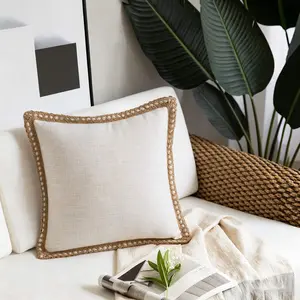 Modern Spring Decorative Pillow Cover, Hemp Rope Linen Trimming Outdoor Pillow, Linen Trimmed Edges, 18 X 18 Inches, 45 X 45 Centimeters