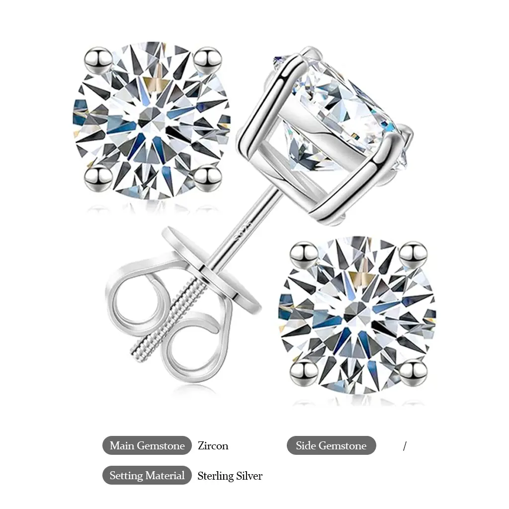 YSTT S925 Zircon Round Stud Earrings Anniversary Day Gifts For Men Women