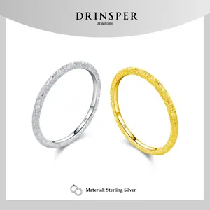 DRINSPER S999 Sterling Silver Ring for Women Men Girls Radiant Glittery Sandblasted Finish Ring Suitable for Daily Wearing Stacking Wearing
