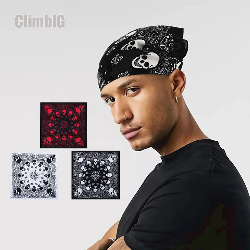 3Pcs Men's Retro Skull Paisley Bandana Scarf, Stylish Gothic Punk Print Pocket Squares, Multi Use Cowboy Wraps Headwraps For Hip Hop Halloween Streetwear