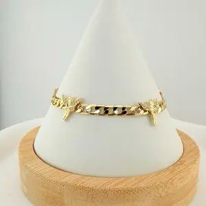 Little Angel Bracelet Cuban Link 7.5 Inches with Angel Charms for Women